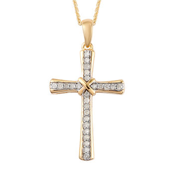 Diamant Kreuz-Anh&auml;nger mit Kette, 50 cm, 925 Silber Gelbgold Vermeil ca. 0,25 ct
