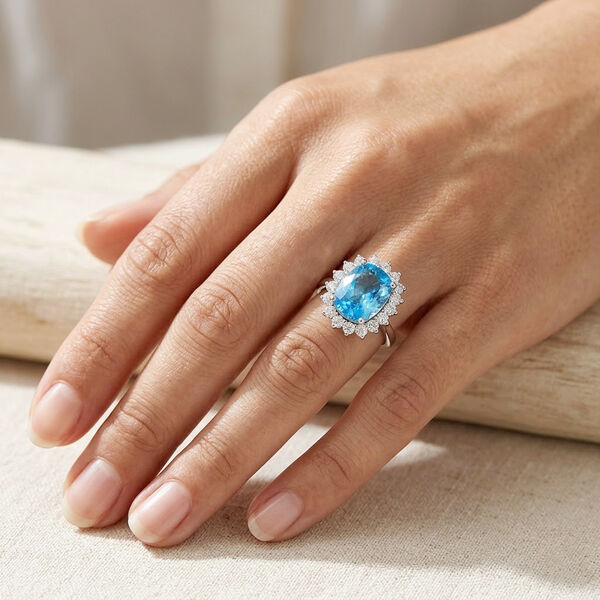 Blauer Topas und wei&szlig;er Zirkon-Ring, 925 Silber platiniert  ca. 10,13 ct image number 3