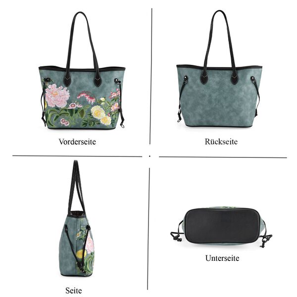 Bestickter Shopper, Kunstleder, Blumen Design, 46 x 15 x 28 cm, Blau image number 5