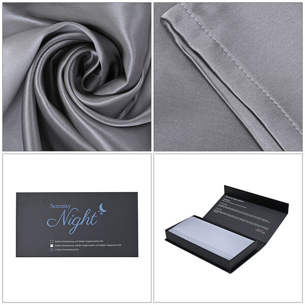 SERENITY NIGHT: Premium-Kollektion, 2er-Set - Kissenbez&uuml;ge aus 100% Maulbeerseide, Grau&nbsp; image number 4