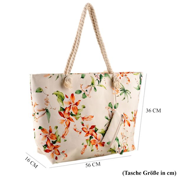 2er-Set Tragetaschen, Blumenmuster, Beige image number 7