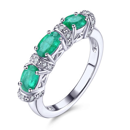 AAA Kagem Sambia Smaragd und Zirkon 3 Stein Ring 925 Silber rhodiniert (Größe 17.00) ca. 1,41 ct