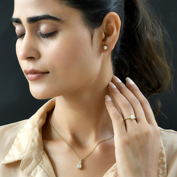 3er Schmuckset, äthiopischer Welo Opal und Zirkon-Ring, Anhänger und Ohrringe - 2,13 ct. image number 3