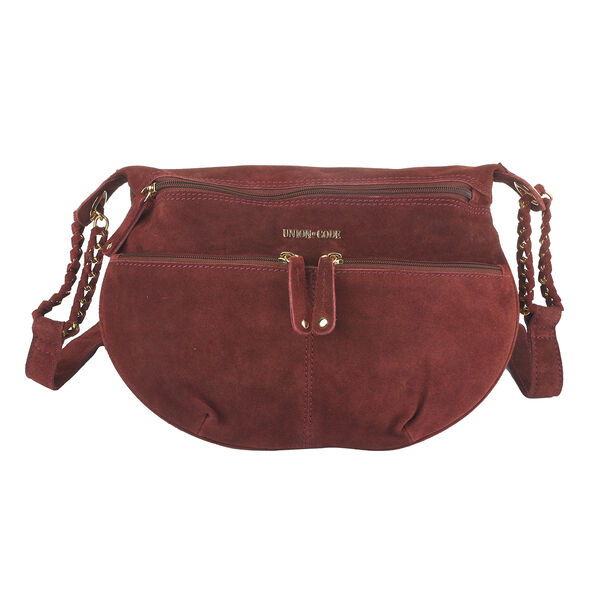 Crossbody Tasche aus 100% echtem Leder, Gr&ouml;&szlig;e 33x3,8x25,4 cm, Weinrot