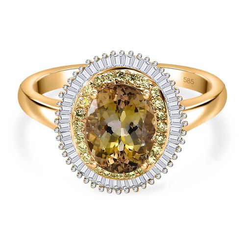 AAA natürlicher goldener Tansanit, gelber und weißer Diamant Ring in 585 Gold - 2,33 ct. image number 0