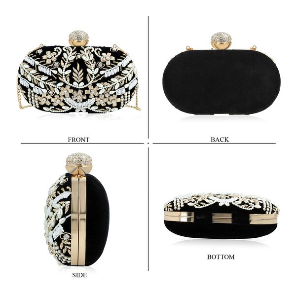 Clutch Baumwolle, handbestickt, 20 x 12.5 cm, Schwarz image number 5