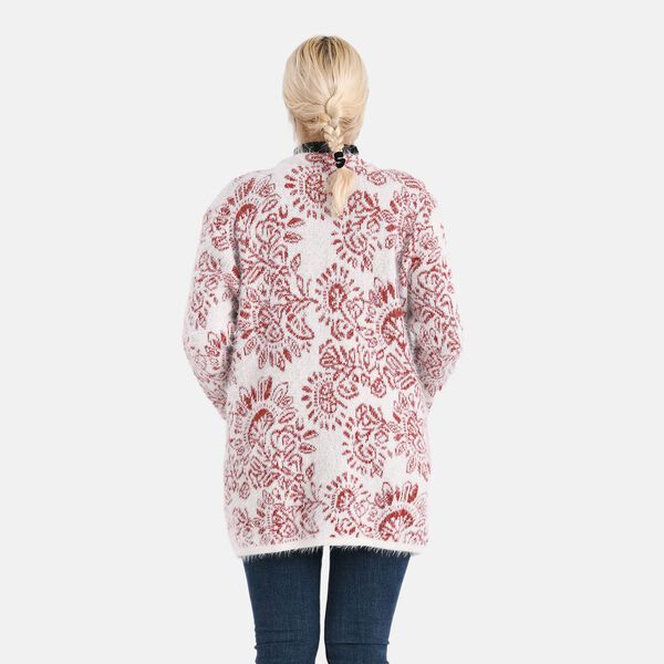 Cardigan mit abstraktem Blumenmuster und Taschen, One Size, Länge 78 cm, Rot image number 3