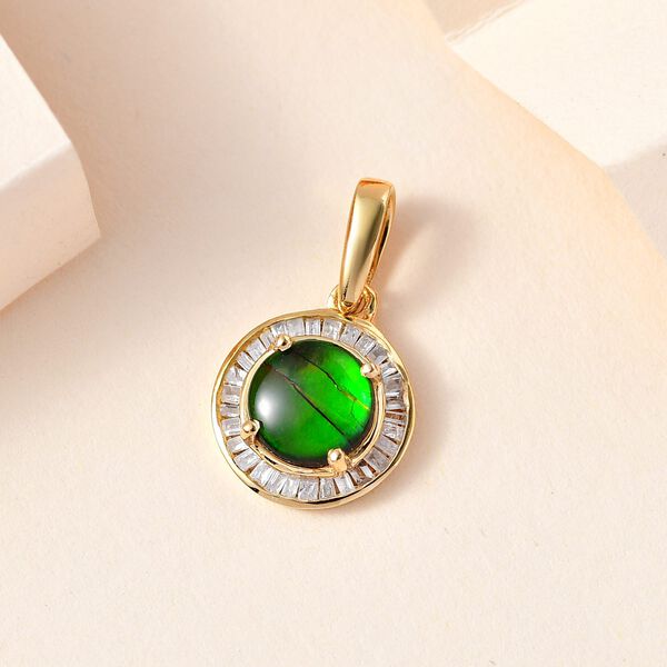 Kanadische Ammolit und wei&szlig;er Diamant Anh&auml;nger, 925 Silber vergoldet, ca. 1.30 ct image number 3