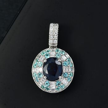 RHAPSODY zertifiziert und gepr&uuml;ft AAAA ceylonfarbener blauer Saphir, Paraiba Turmalin und VS Diamant Anh&auml;nger in 950 Platin - 1,91 ct.