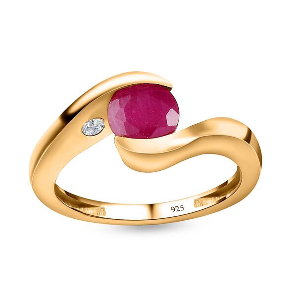 Afrikanischer Rubin (Fissure gefüllt), Weißer Zirkon Ring, 925 Silber vergoldet (Größe 20.00) ca. 1.31 ct image number 4