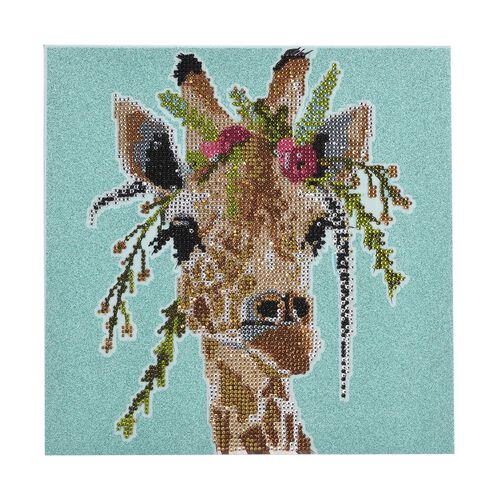 DIY Diamond Painting Leinwand Katze, mehrfarbiges Motiv mit Glitzerakzenten, inkl. MDF-Rahmen, Klebemotiv, Diamanten, Stift, Wachs, Aufbewahrungsbox, 29x29?cm, Giraffe image number 1