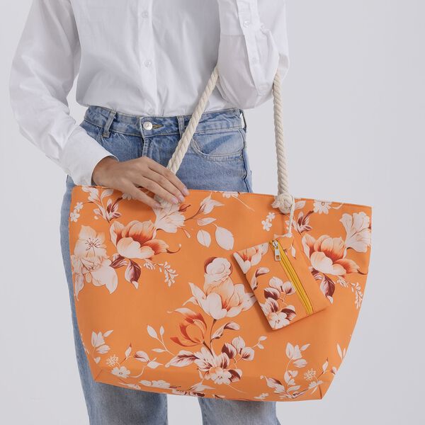 Leopardenmuster Shopper Set 2-teilig Gro&szlig;e Tragetasche 56 x 36 x 16 cm mit Rei&szlig;verschluss Etui 15 x 12 cm, Orange image number 3