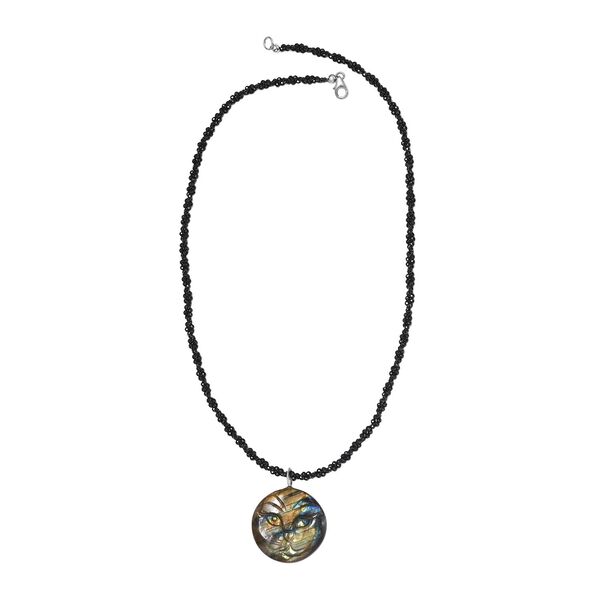 Labradorit und schwarze Spinell-Katze-Halskette, 50 cm - 115 ct. image number 5