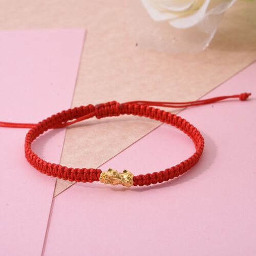 Flexibles, rotes Fadenarmband mit Pixiu-Anhänger in 999 Gold, 18cm image number 1