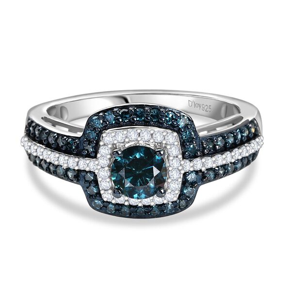 D'Joy Blauer Diamant Ring 925 Silber rhodiniert (Gr&ouml;&szlig;e 20.00) ca. 1.00 ct