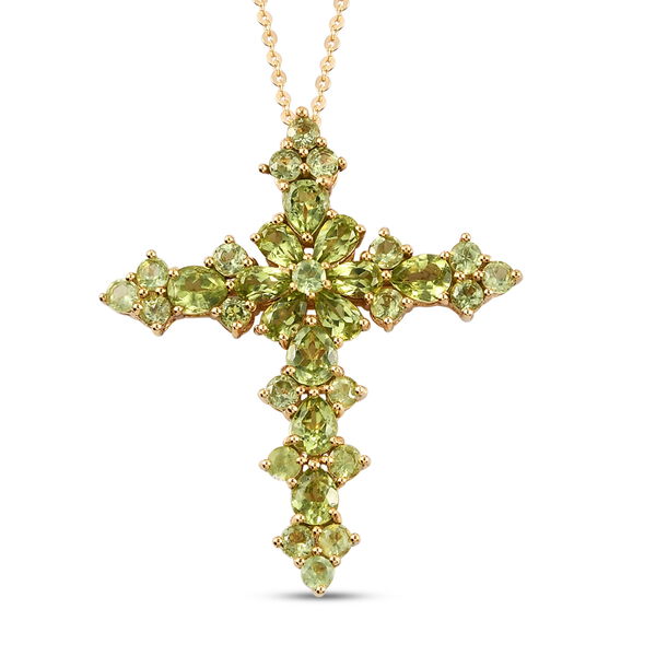 Peridot Kreuz-Anh&auml;nger mit Kette in Silber, 5,55 ct.