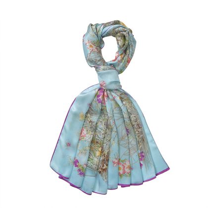 LA MAREY 100% Maulbeerseide Seidenschal, 55cm x 175cm, Blau mit Multi