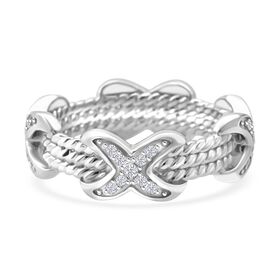 Lustro Stella Weißer Zirkonia Ring 925 Silber XO Band rhodiniert (Größe 17.00)