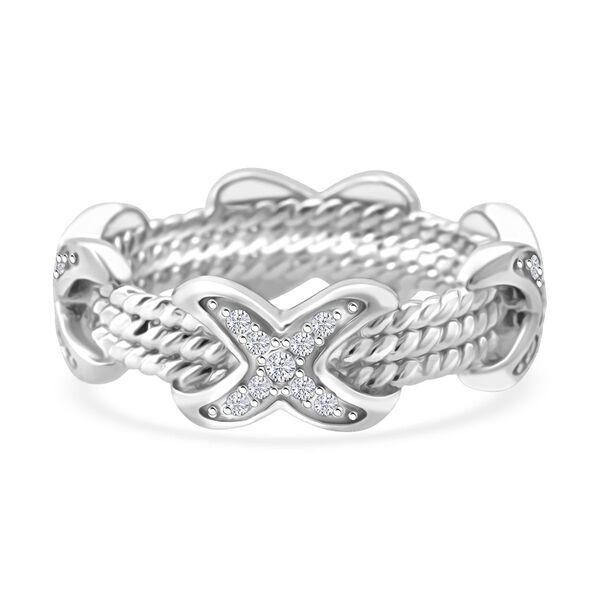 Lustro Stella Weißer Zirkonia Ring 925 Silber XO Band rhodiniert (Größe 17.00) image number 0