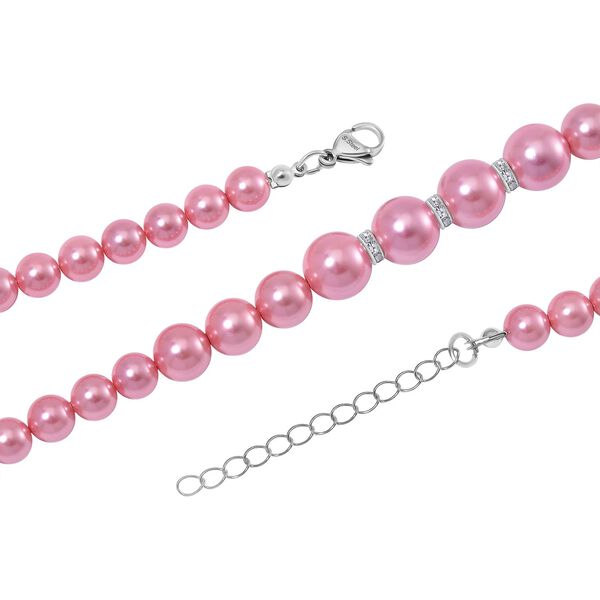 Rosa Muschelkernperlen und wei&szlig;e Kristall, 45+5 cm image number 4