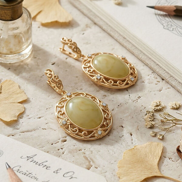 Nat&uuml;rlicher Baltischer Butterscotch-Bernstein, Wei&szlig;er Zirkonia Ohrringe 925 Silber vergoldet image number 1