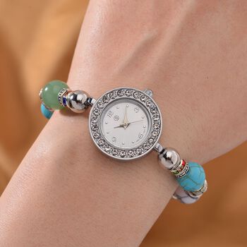 STRADA - Mehrfarbige Edelsteine, Mehrfarbiger Kristall Flexibles Armband-Uhr, ca. 18-19 cm, Schwarz oxidiert