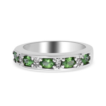 Tsavorite Granat und Zirkon Half Eternity Band Ring 925 Silber platiniert (Gr&ouml;&szlig;e 16.00) ca. 0,90 ct