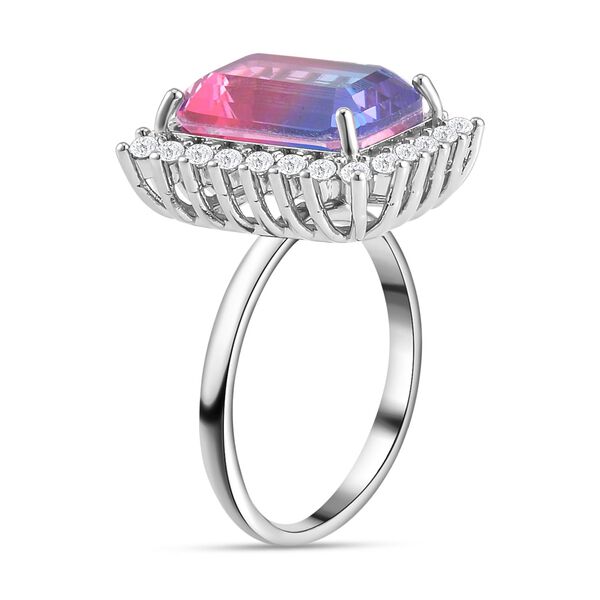 2er Set - Rosa Turmalin Glas, wei&szlig;er Zirkonia Ring und Ohrringe Set, Reines Messing image number 3