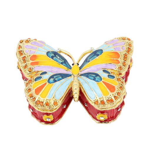Tablettendöschen mit weißen Kristallen, emailliert, Mehrfarbig, Schmetterling image number 0