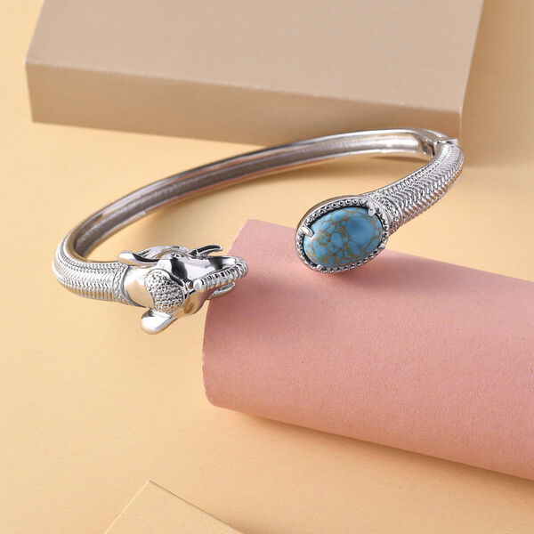 Blauer T&uuml;rkis-Elefantenkopf-Armreif in Silberton image number 2