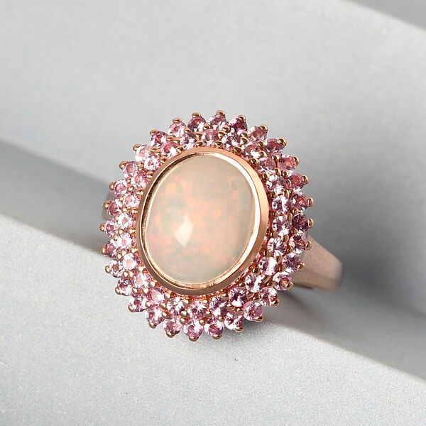 Natürlicher Äthiopischer Opal und Rosa Saphir Ring 925 Silber Roségold Vermeil  ca. 3,23 ct image number 2