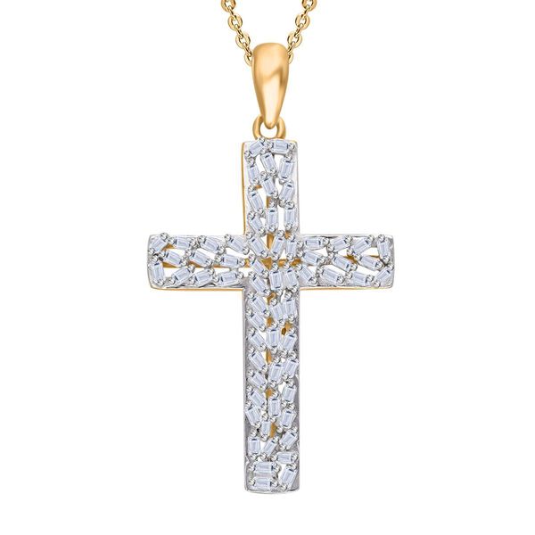 LUXURIANT SI-GH Labor Diamant Kreuz Anh&auml;nger mit 50cm Kette, 925 Silber 750 Gelbgold Vermeil - 0,33 ct.