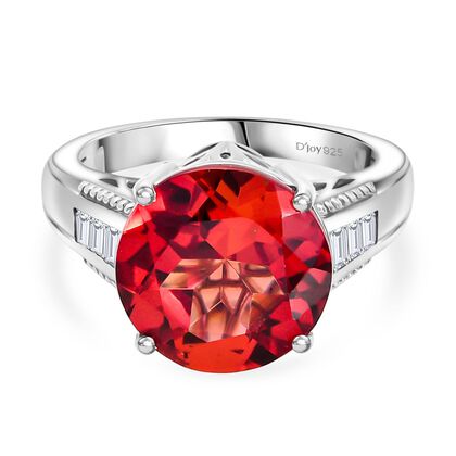 D'joy Lab Grown Padparadscha-Saphir, Wei&szlig;er Zirkon Ring 925 Silber rhodiniert (Gr&ouml;&szlig;e 17.00) ca. 9.82 ct