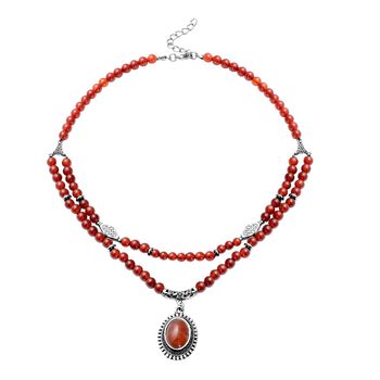Rote Achat-Halskette, ca. 45 cm, silberfarben ca. 223,50 ct