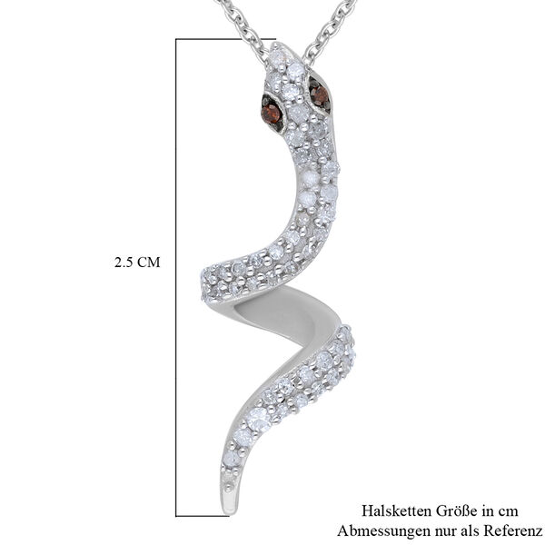 Roter und wei&szlig;er Diamant Schlange-Anh&auml;nger mit Kette in Silber image number 6