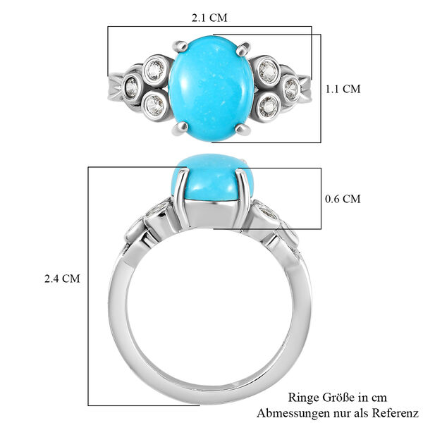 Amerikanischer, Nat&uuml;rlicher Sleeping Beauty T&uuml;rkis und wei&szlig;er Zirkon-Ring, 925 Silber platiniert  ca. 2,50 ct image number 7