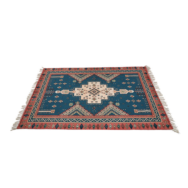 Handgewebter bedruckter L&auml;ufer aus 100 % Baumwolle, 180x120 cm, Dunkelblau und Rot image number 4