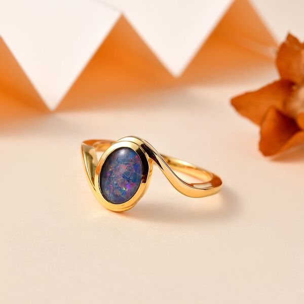 Boulder Opal Triplett Ring, 925 Silber vergoldet - 0,94 ct. image number 2