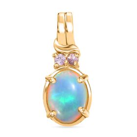 D'Joy AA Natürlicher, äthiopischer Welo Opal, Rosa Saphir Anhänger 925 Silber vergoldet ca. 1.28 ct