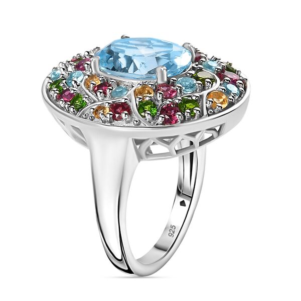 Himmelblauer Topas, Nat&uuml;rlicher Rhodolith Granat Ring 925 Silber rhodiniert (Gr&ouml;&szlig;e 17.00) ca. 5.89 ct image number 5