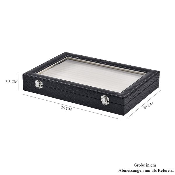 Elegante Ringbox im Edlen Drachenhaut-Design, 150 F&auml;cher, Glasfenster, Anlaufschutz, Zwei Verschlussriegel, 35x24x5.5cm, Schwarz image number 7