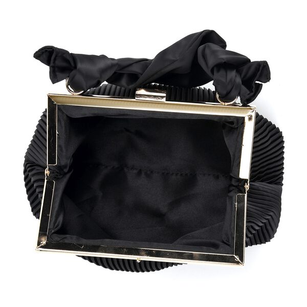 Plissiertes Design Crossbody Tasche mit Knotenhenkel, 23x10x15cm, Schwarz image number 5