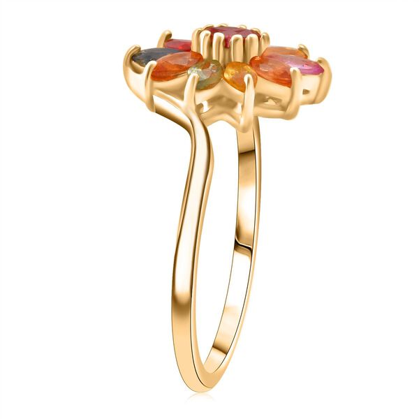 D'Joy Mehrfarbiger Saphir, Blauer Saphir Ring, 925 Silber vergoldet (Gr&ouml;&szlig;e 18.00) ca. 1.13 ct image number 4