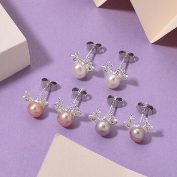 Pfirsich-S&uuml;&szlig;wasser Perle (5-7 mm), Lila S&uuml;&szlig;wasser Perle (5-7 mm), Wei&szlig;e S&uuml;&szlig;wasser Perle (5-7 mm) Schmuckset, Nickelfreies Messing