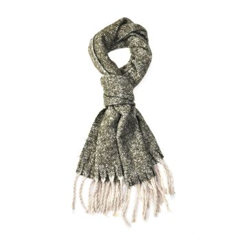 Kuscheliger Schal mit Fransen, mohairartig, 45x180 cm, Olivgr&uuml;n