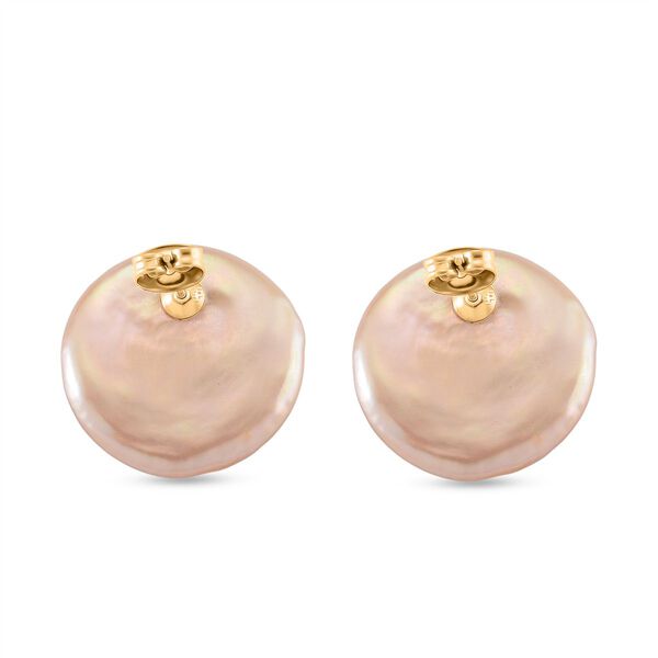 AAA Pfirsich-Süßwasser Perle Ohrringe Reiner Edelstahl Gelb image number 4