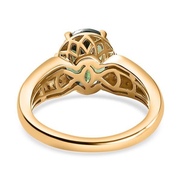 Natürlicher grüner Apatit, Weißer Zirkon Ringe 925 Silber Gelbgold Vermeil (Größe 21.00) ca. 2.83 ct image number 6