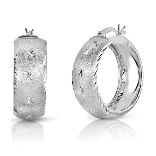 Creolen with Diamantschliff-Muster in 925 Silber image number 0