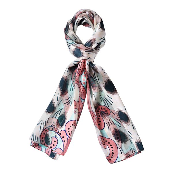 LA MAREY: Bedruckter Schal aus 100%  Maulbeerseide, Leo-Print und Schn&ouml;rkel-Muster, inkl. Geschenkbox, Sand-T&uuml;rkis-Rosa&nbsp; image number 3