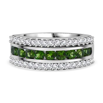 AAA Nat&uuml;rlicher Chromdiopsid, Wei&szlig;er Zirkon Ring, 925 Silber rhodiniert, (Gr&ouml;&szlig;e 17.00) ca. 1.69 ct